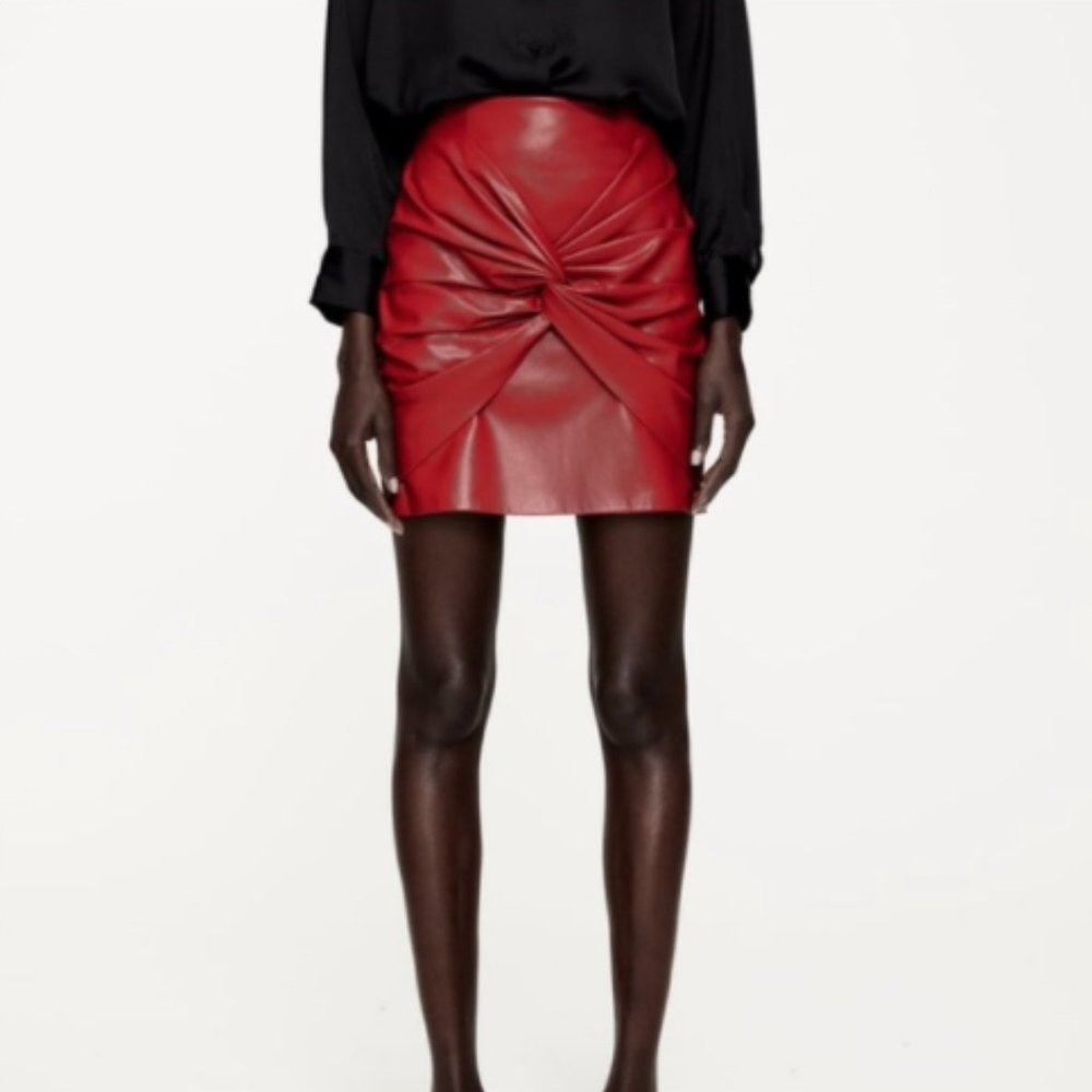 Red Faux Leather Zara Mini Skirt